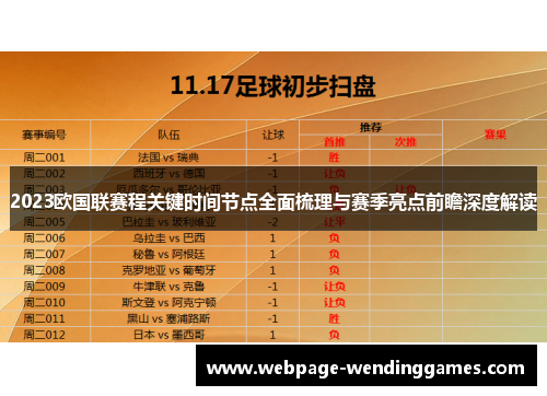 2023欧国联赛程关键时间节点全面梳理与赛季亮点前瞻深度解读